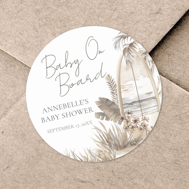 Adesivo Redondo Baby On Conselho Beach Chá de fraldas (Baby On Board Beach Baby Shower Classic Round Sticker)