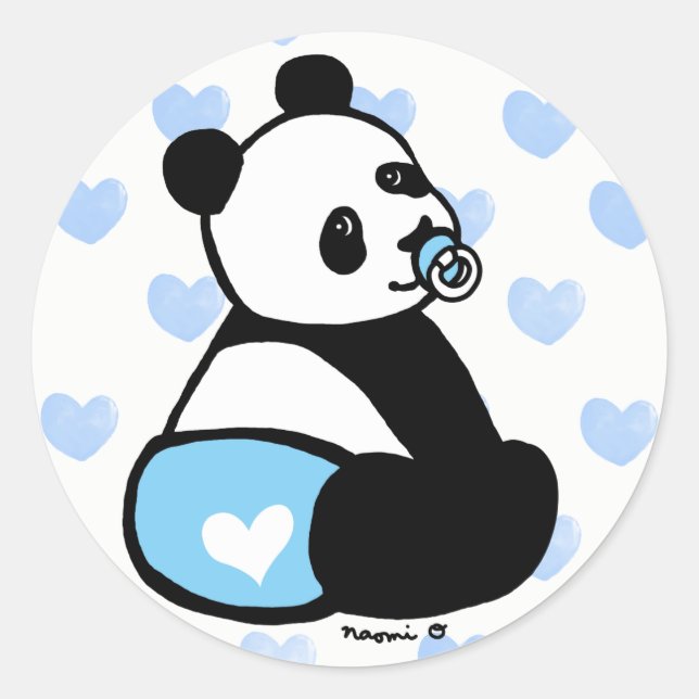 Adesivo Redondo Baby Panda Cartoon Blue Fralda Sticker (Frente)