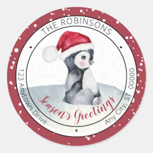 Adesivo Redondo Baby Penguin Família de Saudações da Estaçã