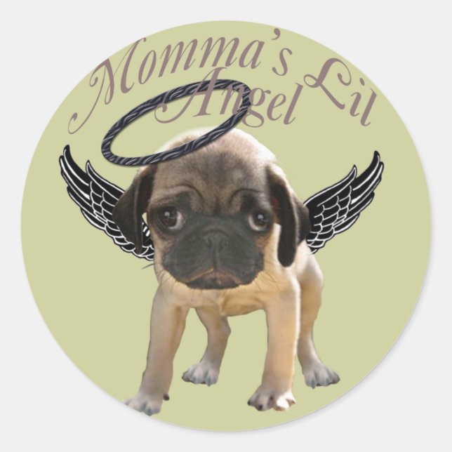 Adesivo Redondo Baby Pug Angel (Frente)