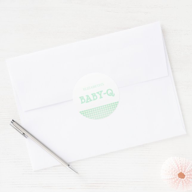 Adesivo Redondo Baby-Q Mint Green Gingham Baby Shower (Envelope)