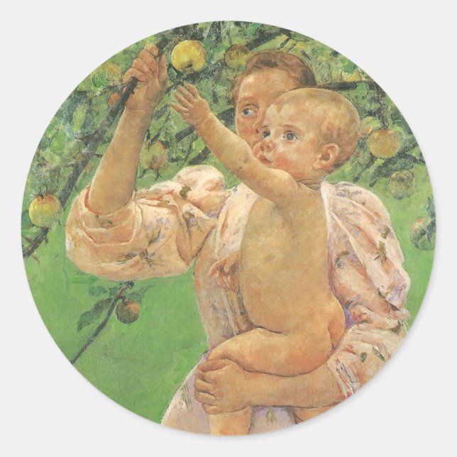 Adesivo Redondo Baby Reaching for a Apple por Mary Cassatt (Frente)