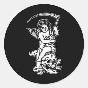 Adesivo Redondo Baby Reappeler Skull Scythe Blackwork Tattoo Flash