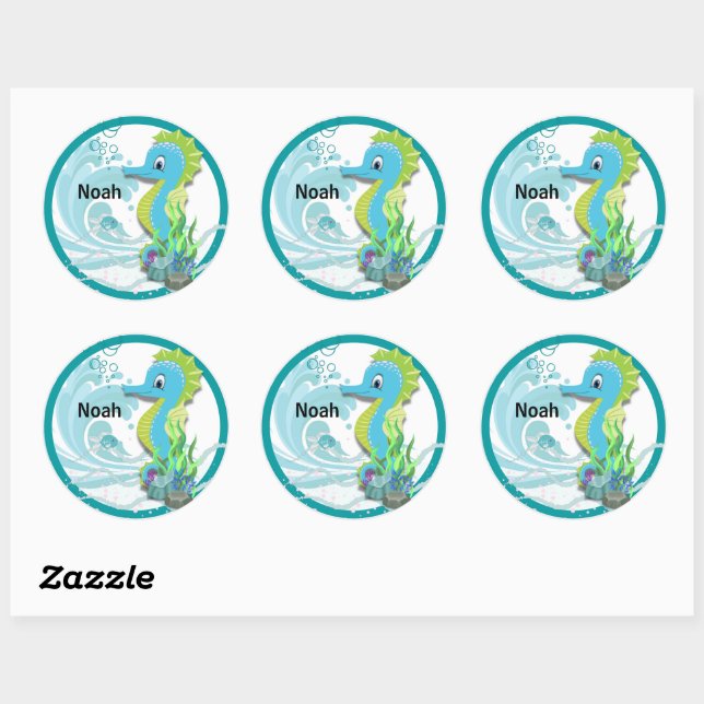 Adesivo Redondo Baby Seacavalo | Blue Personated Round Sticker (Folha)