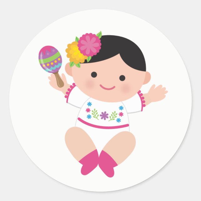 Adesivo Redondo Baby Señorita, Fiesta Baby Shower Stickers (Frente)