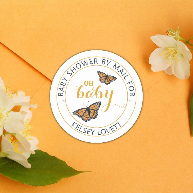Adesivo Redondo Baby Shower by Mail Butterfly Envelope Seal (Criador carregado)