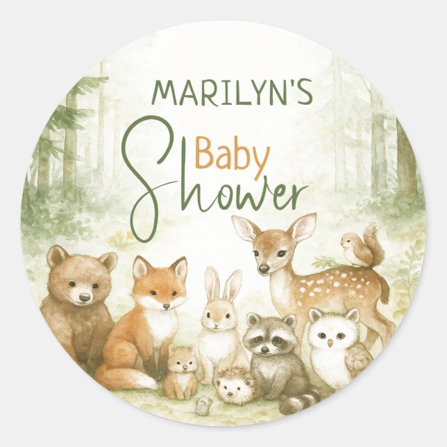 Adesivo Redondo Baby Shower Cute Baby Animals (Frente)