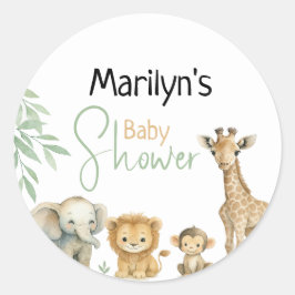 Adesivo Redondo Baby Shower Cute Baby Animals