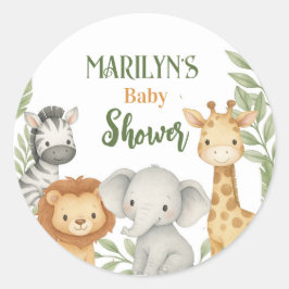 Adesivo Redondo Baby Shower Cute Baby Animals