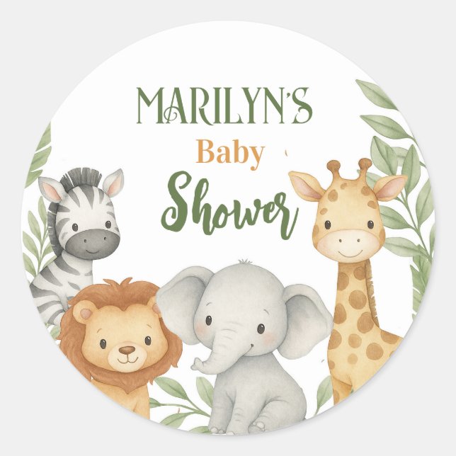 Adesivo Redondo Baby Shower Cute Baby Animals (Frente)