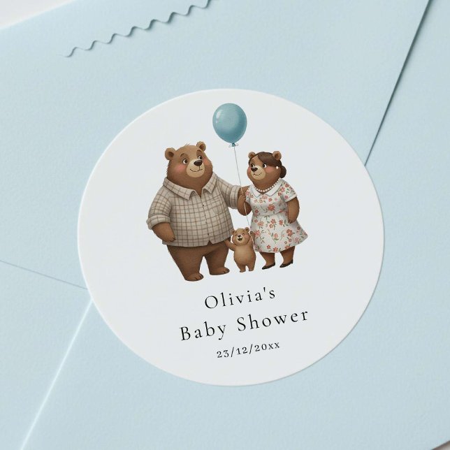 Adesivo Redondo Baby Shower for Boy Blue Balloon Teddy Bear  (Criador carregado)
