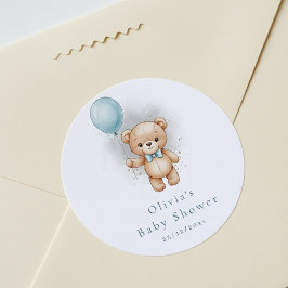 Adesivo Redondo Baby Shower for Boy Blue Balloon Teddy Bear