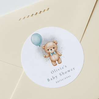 Adesivo Redondo Baby Shower for Boy Blue Balloon Teddy Bear