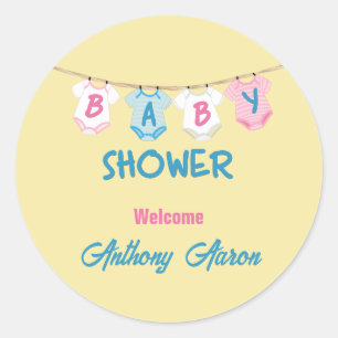 Adesivo Redondo Baby Shower with Baby Clothes Personalized
