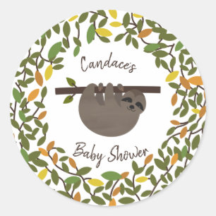 Adesivo Redondo Baby Sloth Autumn Greenery Chá de fraldas