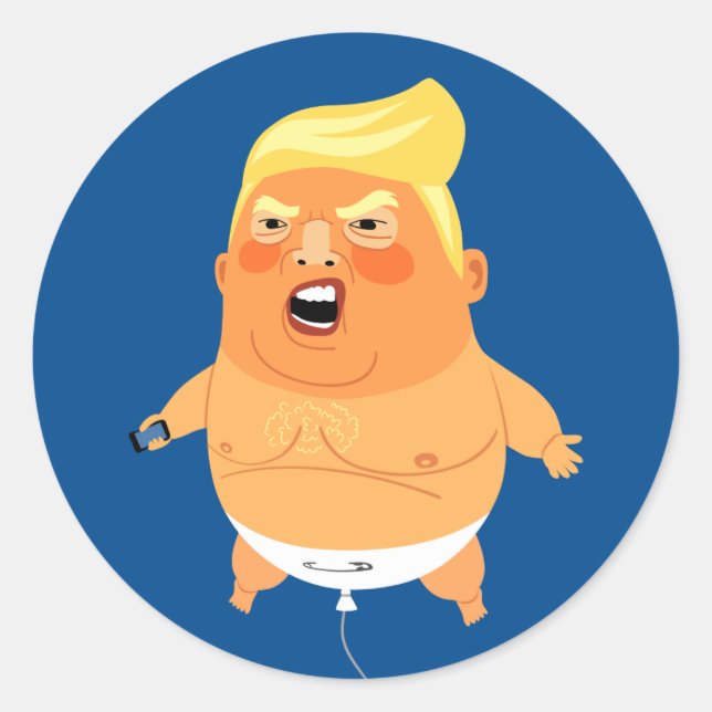 Adesivo Redondo Baby Trump Balloon Engraçado (Frente)