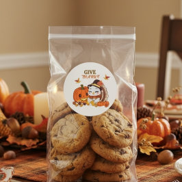 Adesivo Redondo Baby Turkey And Pumpkin Celebrating Thanksgiving 