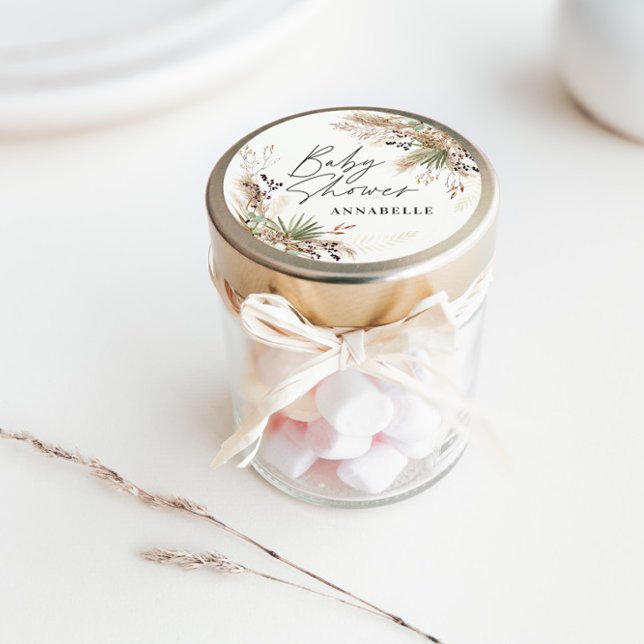 Adesivo Redondo Babyl chá pampas relva elegante negro moderno (Criador carregado)