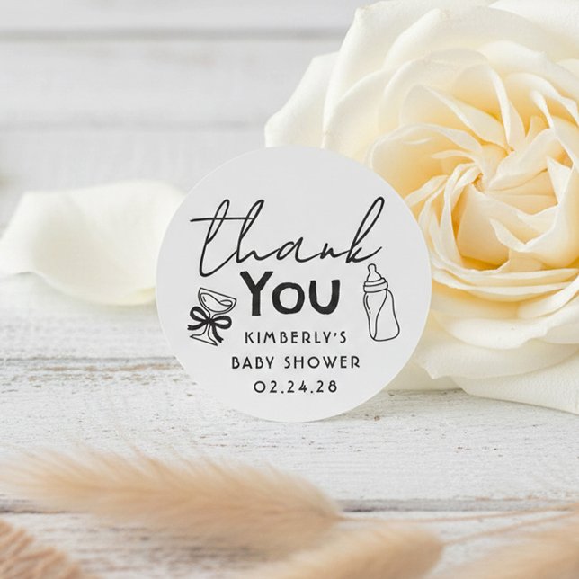 Adesivo Redondo Baby's Bottle and Champagne Funny Thank You (Whimsical Cute and Funny Thank You Stickers for Baby shower)