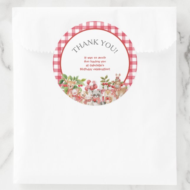 Adesivo Redondo Baby's Cherry First Red Gingham Birthday (Bolsa)
