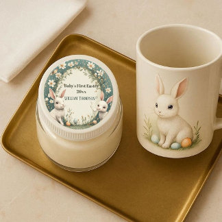 Adesivo Redondo Baby's First Easter Spring Wreath Woodland Animals