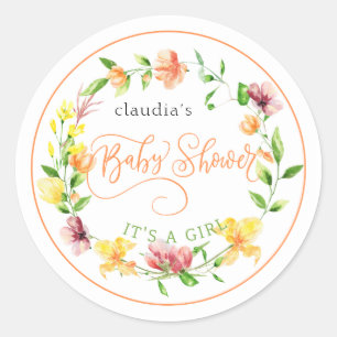 Adesivo Redondo babyshower botânico amarelo-aquarela floral