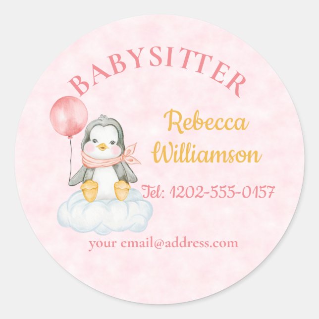 Adesivo Redondo Babysitter Cute Penguin (Frente)