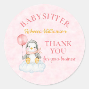 Adesivo Redondo Babysitter Obrigado Pinguim Bonito