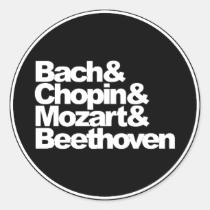 Adesivo Redondo Bach, Chopin e Mozart e Beethoven