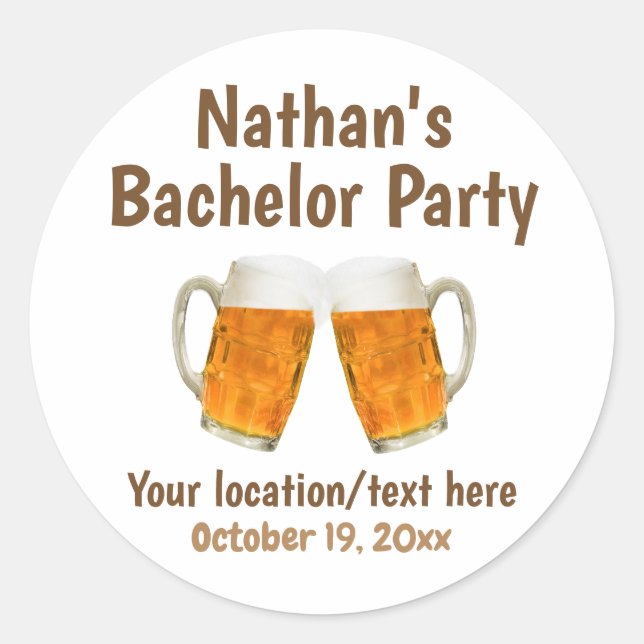 Adesivo Redondo Bachelor Party Weding Beer Cheers (Frente)