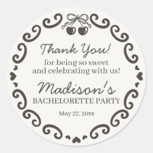 Adesivo Redondo Bachelorette Bake Retro Heart Coquette do Arco beg