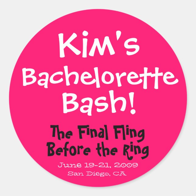 Adesivo Redondo Bachelorette Bash Sticker (Frente)