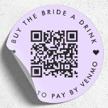Adesivo Redondo Bachelorette Comprar A Noiva Um Código QR Roxo<br><div class="desc">Uma simples lavanda lilás púrpura púrpura "Comprar a Noiva a Bebida" Festa de solteira adesiva redonda de código QR em um estilo moderno minimalista com um detalhe cardíaco fofo. O modelo pode ser atualizado facilmente com seu código QR e texto personalizado, por exemplo. verificar QR para pagar por Venmo. #bachelorette...</div>