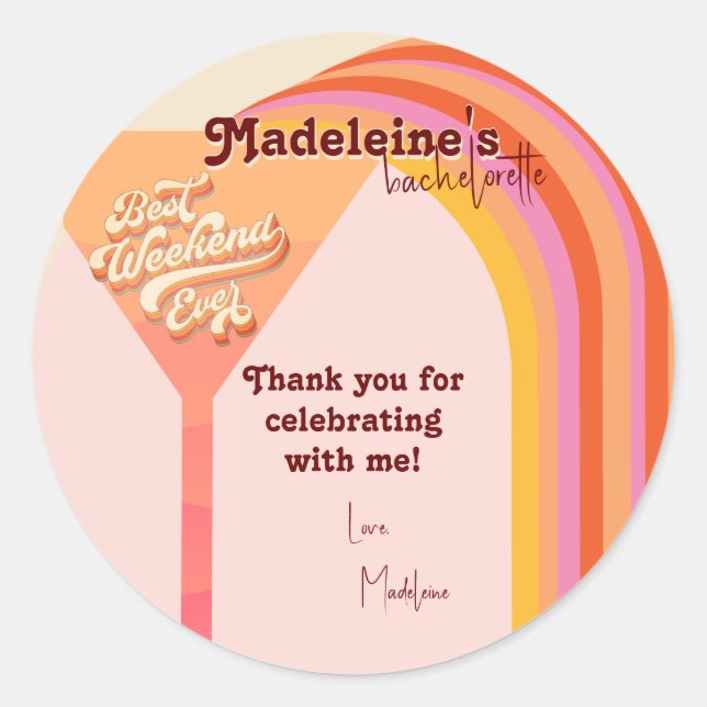 Adesivo Redondo Bachelorette de Abstrato sunset com arco retrô (Frente)