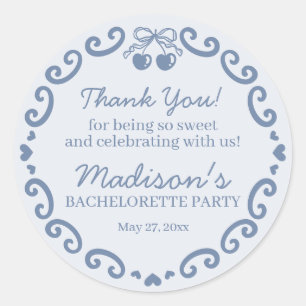Adesivo Redondo Bachelorette de Bolo Retro Cardíaco com Arco Azul