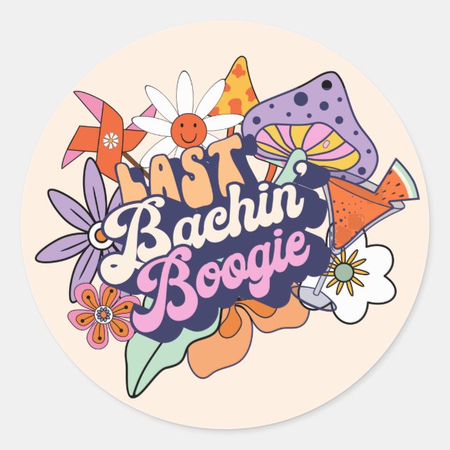Adesivo Redondo Bachelorette Groovy 70s Última Bachin' Boogie ID92 (Frente)