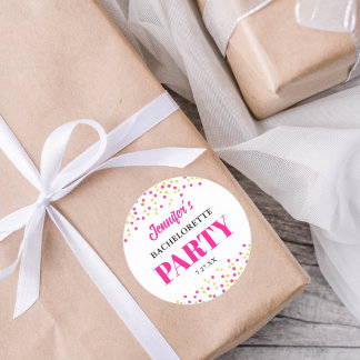 Adesivo Redondo Bachelorette Party Glam Pink Gold Dots Round