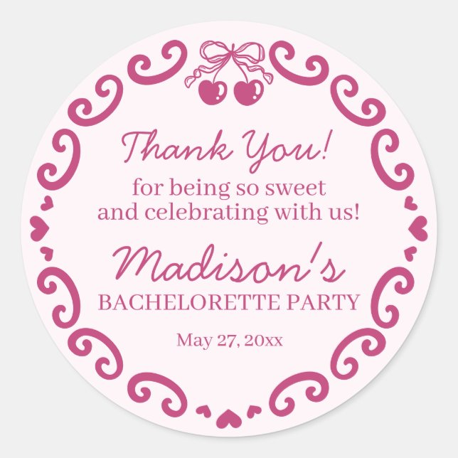 Adesivo Redondo Bachelorette Retro Heart Coquette Coquette de Arco (Frente)