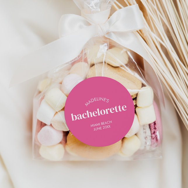 Adesivo Redondo Bachelorette Rosa Brilhante Moderna (Criador carregado)