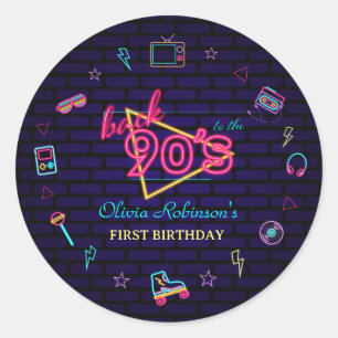 Adesivo Redondo Bacia De Aniversário Do Neon Kids Pop