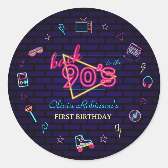 Adesivo Redondo Bacia De Aniversário Do Neon Kids Pop (Frente)