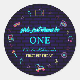 Adesivo Redondo Bacia De Aniversário Do Neon Kids Pop