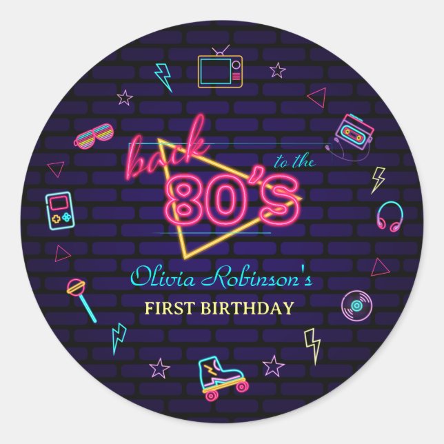 Adesivo Redondo Bacia De Aniversário Do Neon Kids Pop (Frente)