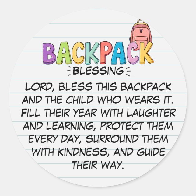 Adesivo Redondo Backpack Blessing Prayer Sticker (Frente)