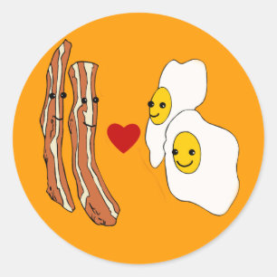 Adesivo Redondo Bacon ama Ovos Engraçado Design Bacon