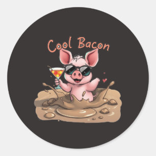 Adesivo Redondo "Bacon Legal" Leitão de Óculos de Sol