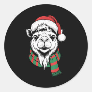 Adesivo Redondo Bactrian Camel Xmas Santa Hat Custo de Natal