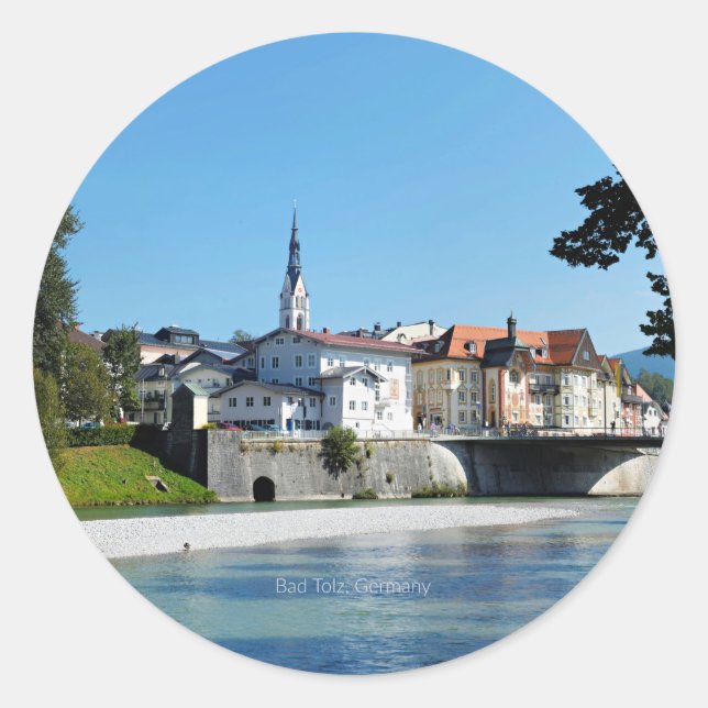 Adesivo Redondo Bad Tolz, fotografia cênica da Alemanha, (Frente)