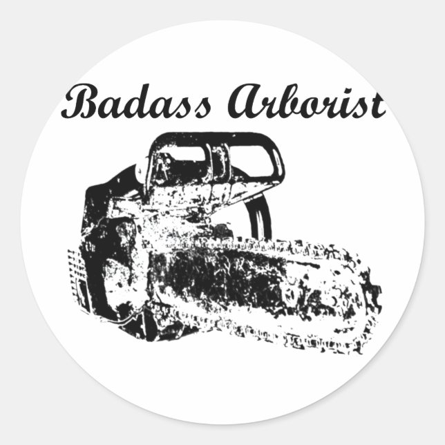 Adesivo Redondo Badass Arborist - Chainsaw (Frente)