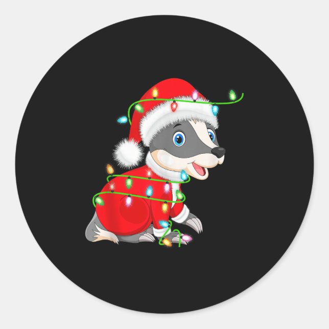 Adesivo Redondo Badger Christmas Lights Santa Costume Cute Animal  (Frente)